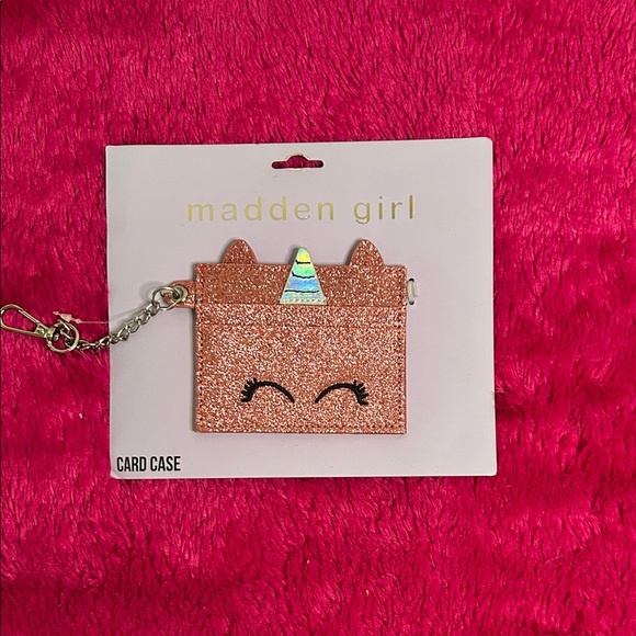 Madden Girl Sparkly Unicorn Card Case - Pink and Rainbow - Picture 1 of 3